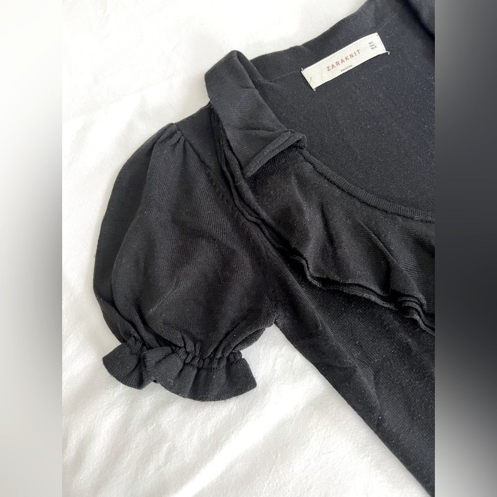 Zara Woman Knit Dress w/ Ruffled V Collar - Picture 3 of 4